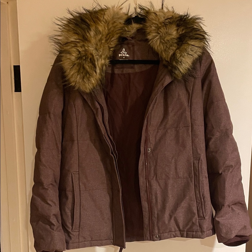 Prana Cranberry Winter Jacket with Removable Faux Fur Trim